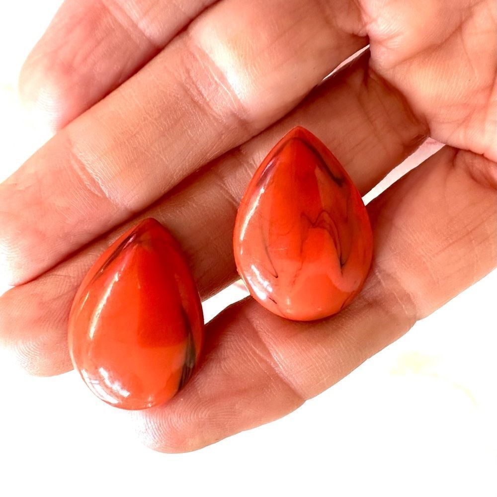 Orange teardrop clip on earrings